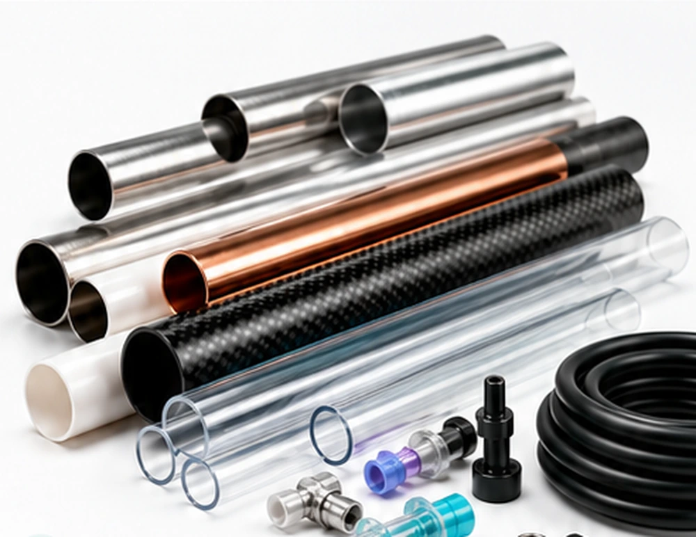 Metal, polymer, transparent and technical tubes representing possible commercial applications